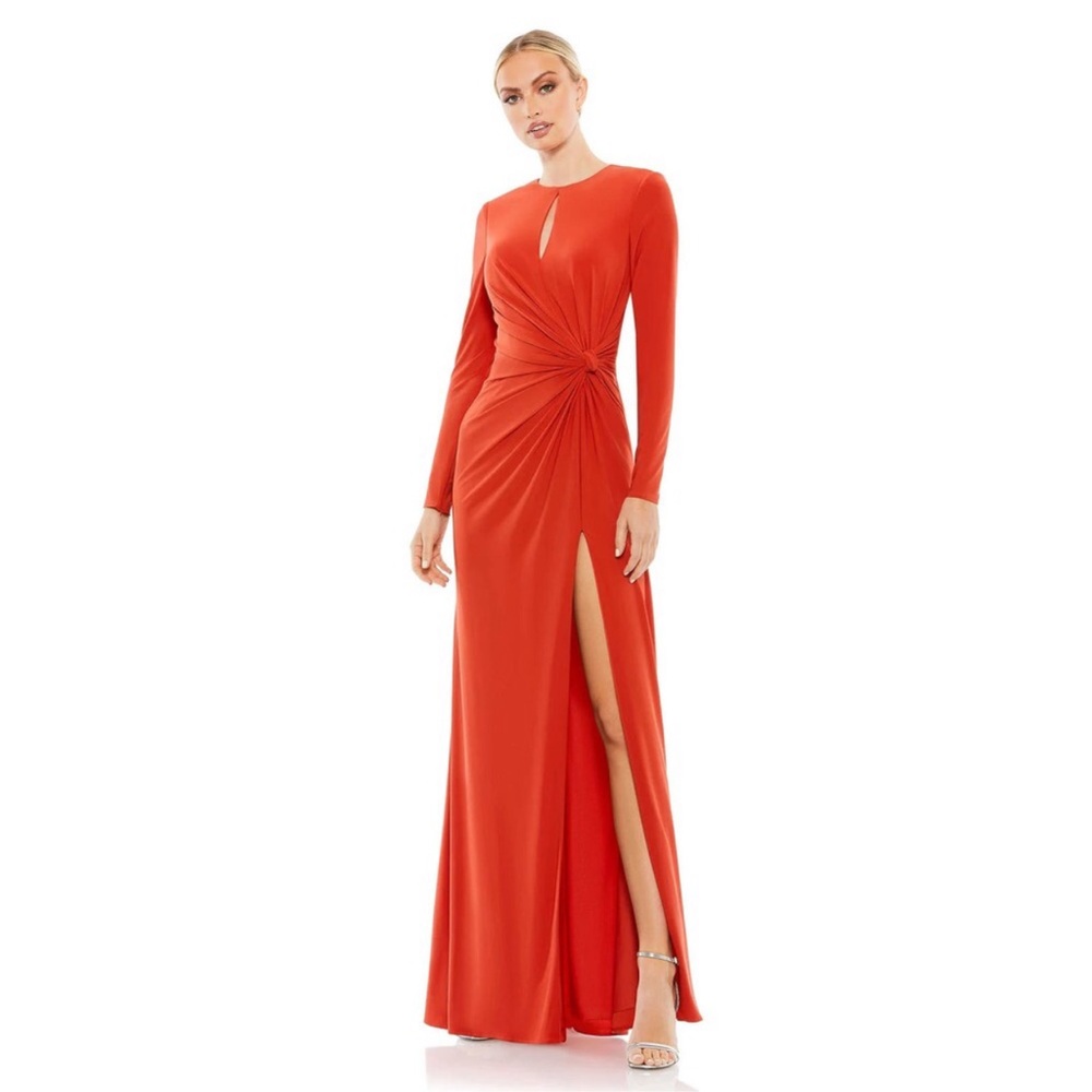 Mac Duggal  Long Sleeves Keyhole draped gown